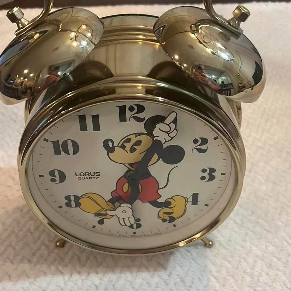 Vintage 1960s Disney Mickey Mouse Gold Tone LORUS Quartz Alarm Clock